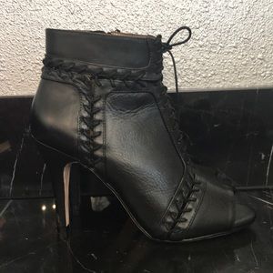 Cynthia Vincent Magan Lace Up Peep Toe Bootie